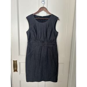 Lafayette 148 Pin Tucked Gathered Waist Sheath Dress Womens Size 10 Charcoal